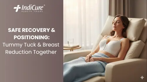 Patient resting in the required elevated position for safe recovery after combined body contouring.